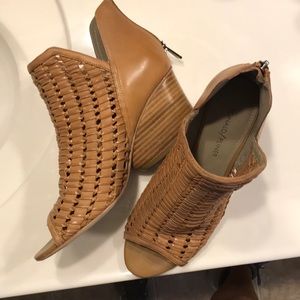 Peep toe wedge booties